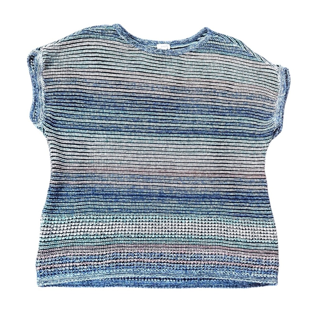 Pure Jill J Jill Striped Cotton Linen Knit Sweater Top Womens 2X Short Sleeve - Picture 2 of 7